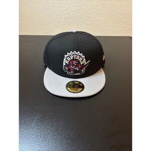 Mitchell & Ness Raptors Fitted Hat black grey Flat Brim 7 5/8 NBA Retro